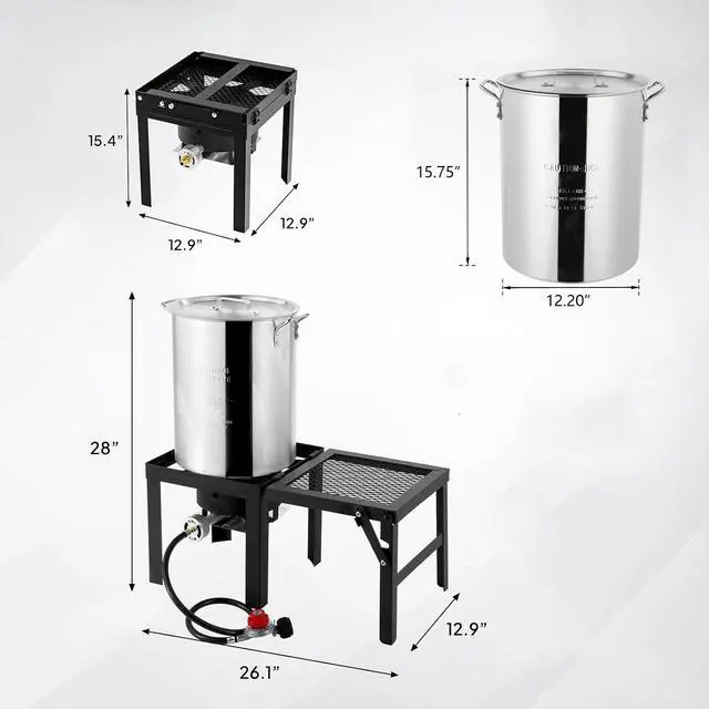 Alt view image 6 of 7 - 30QT Turkey Fryer with 54000BTU Propane Gas Stove, Aluminum Outdoor Deep Fryer Seafood Boiler for Crawfish Boiling with Lifting Hook, Turkey Rack, Thermometer, Marinade Injector and Basket