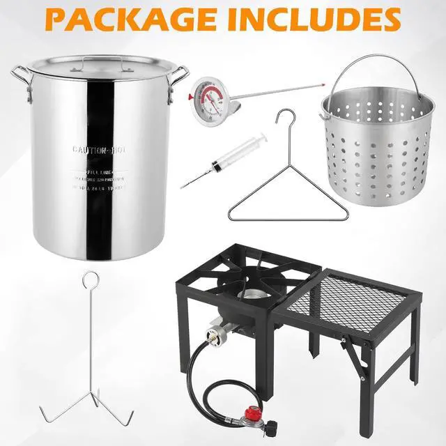 Alt view image 4 of 7 - 30QT Turkey Fryer with 54000BTU Propane Gas Stove, Aluminum Outdoor Deep Fryer Seafood Boiler for Crawfish Boiling with Lifting Hook, Turkey Rack, Thermometer, Marinade Injector and Basket