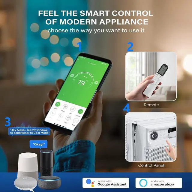 Alt view image 4 of 7 - 12000 BTU Wifi Enabled Window Air Conditioner with Inverter, AC Unit for Window with APP & Voice Control, Timer Function & Pre-Installed Side Panels for Easy Operation & Installation, 115V/60Hz