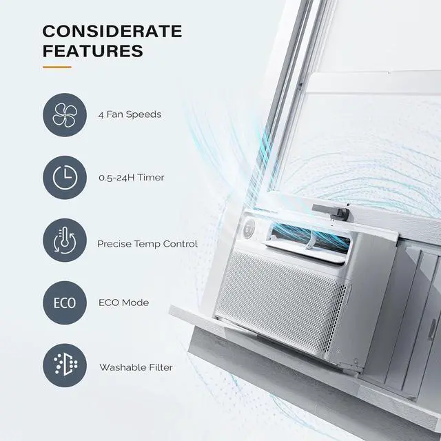 Alt view image 7 of 7 - 12000 BTU Wifi Enabled Window Air Conditioner with Inverter, AC Unit for Window with APP & Voice Control, Timer Function & Pre-Installed Side Panels for Easy Operation & Installation, 115V/60Hz