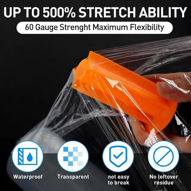 Alt view image 4 of 7 - Plastic Wrap Stretch Film Roll, 1000ft 60 Gauge 500% Industrial Strength 15 inch Wide Clear Shrink Wrap Roll with Handles for Pallet Wrapping Shipping Moving (4 Roll)
