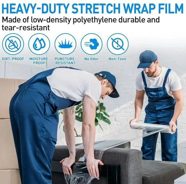 Alt view image 7 of 7 - Plastic Wrap Stretch Film Roll, 1000ft 60 Gauge 500% Industrial Strength 15 inch Wide Clear Shrink Wrap Roll with Handles for Pallet Wrapping Shipping Moving (4 Roll)