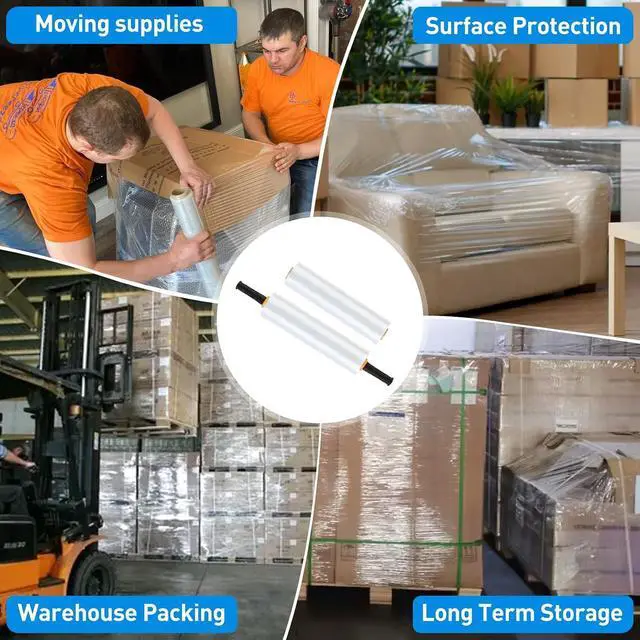 Alt view image 6 of 7 - Plastic Wrap Stretch Film Roll, 1000ft 60 Gauge 500% Industrial Strength 15 inch Wide Clear Shrink Wrap Roll with Handles for Pallet Wrapping Shipping Moving (4 Roll)