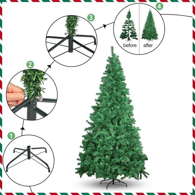 Alt view image 3 of 7 - 7ft Premium Artificial Spruce Holiday Christmas Tree for Home, Office, Party Decoration with 1000 Branch Tips, Red Tree-Skirt, Metal Hinges and Foldable Metal Base (Green)