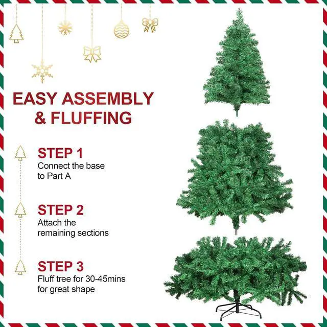 Alt view image 4 of 7 - 7ft Premium Artificial Spruce Holiday Christmas Tree for Home, Office, Party Decoration with 1000 Branch Tips, Red Tree-Skirt, Metal Hinges and Foldable Metal Base (Green)