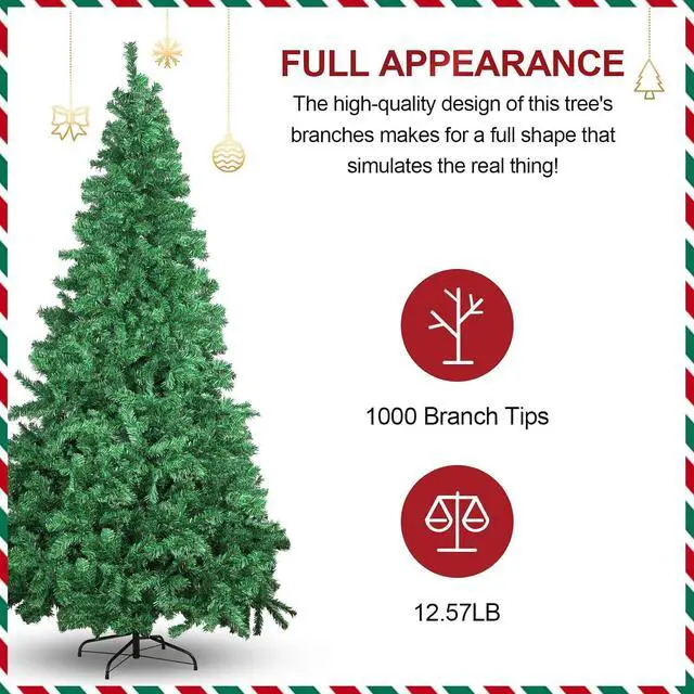 Alt view image 6 of 7 - 7ft Premium Artificial Spruce Holiday Christmas Tree for Home, Office, Party Decoration with 1000 Branch Tips, Red Tree-Skirt, Metal Hinges and Foldable Metal Base (Green)