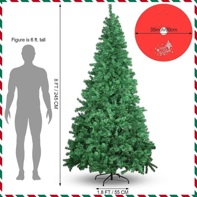 Alt view image 2 of 7 - 8ft Premium Artificial Spruce Holiday Christmas Tree for Home, Office, Party Decoration with 1300 Branch Tips, Red Tree-Skirt, Metal Hinges and Foldable Metal Base (Green)