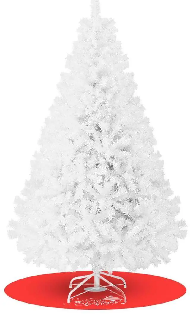 Main image of 8ft Premium Snow Flocked Artificial Spruce Holiday Christmas Tree for Home, Office, Party Decoration with 1300 Branch Tips, Red Tree-Skirt, Metal Hinges and Foldable Metal Base (White)