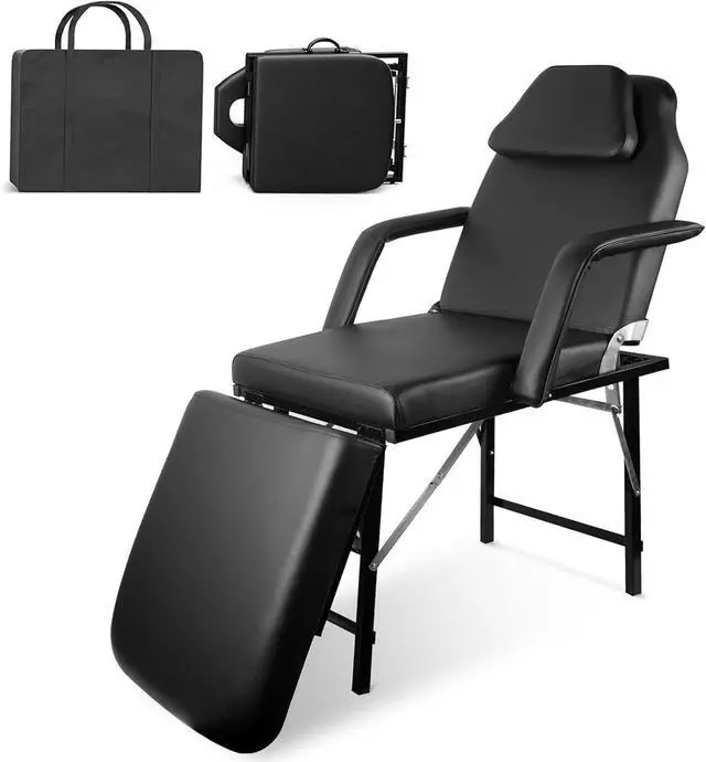 Main image of Portable Tattoo Chair - 330lb Capacity, High-Density Foam, Sturdy Metal Frame, Includes Carrying Bag - Ideal for Lash Bed, Massage Table, and More (Black)