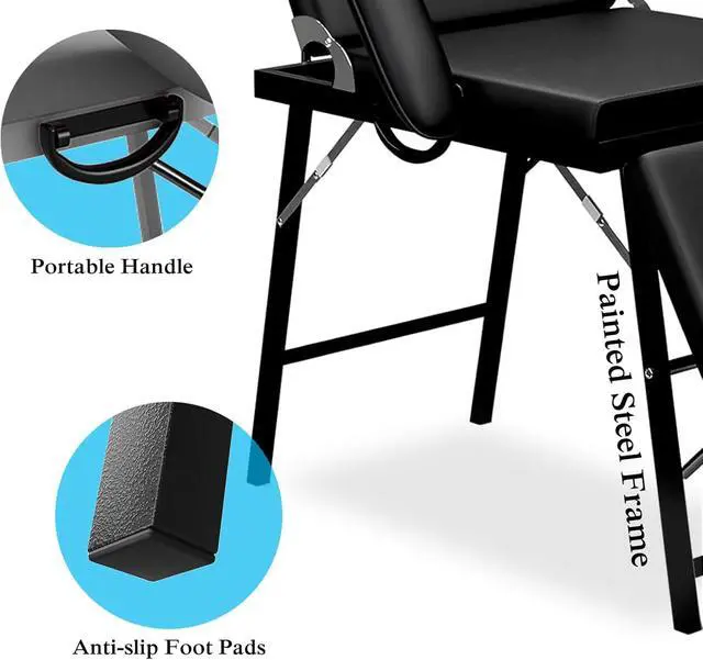 Alt view image 5 of 7 - Portable Tattoo Chair - 330lb Capacity, High-Density Foam, Sturdy Metal Frame, Includes Carrying Bag - Ideal for Lash Bed, Massage Table, and More (Black)