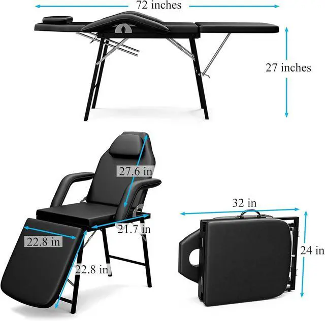 Alt view image 2 of 7 - Portable Tattoo Chair - 330lb Capacity, High-Density Foam, Sturdy Metal Frame, Includes Carrying Bag - Ideal for Lash Bed, Massage Table, and More (Black)