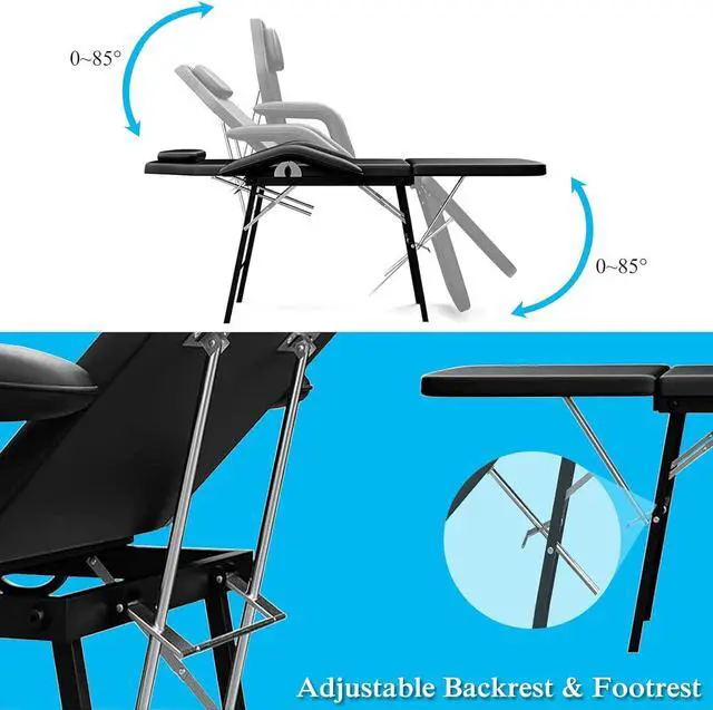 Alt view image 3 of 7 - Portable Tattoo Chair - 330lb Capacity, High-Density Foam, Sturdy Metal Frame, Includes Carrying Bag - Ideal for Lash Bed, Massage Table, and More (Black)