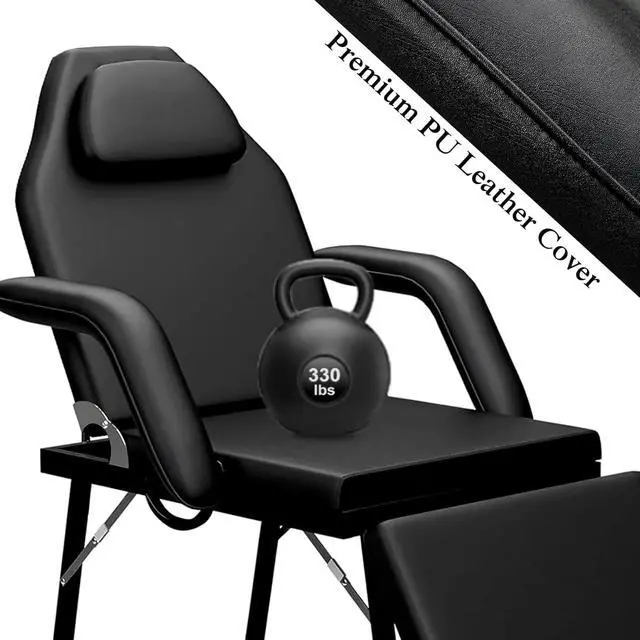 Alt view image 6 of 7 - Portable Tattoo Chair - 330lb Capacity, High-Density Foam, Sturdy Metal Frame, Includes Carrying Bag - Ideal for Lash Bed, Massage Table, and More (Black)
