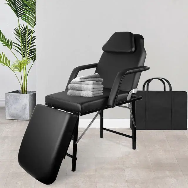 Alt view image 7 of 7 - Portable Tattoo Chair - 330lb Capacity, High-Density Foam, Sturdy Metal Frame, Includes Carrying Bag - Ideal for Lash Bed, Massage Table, and More (Black)