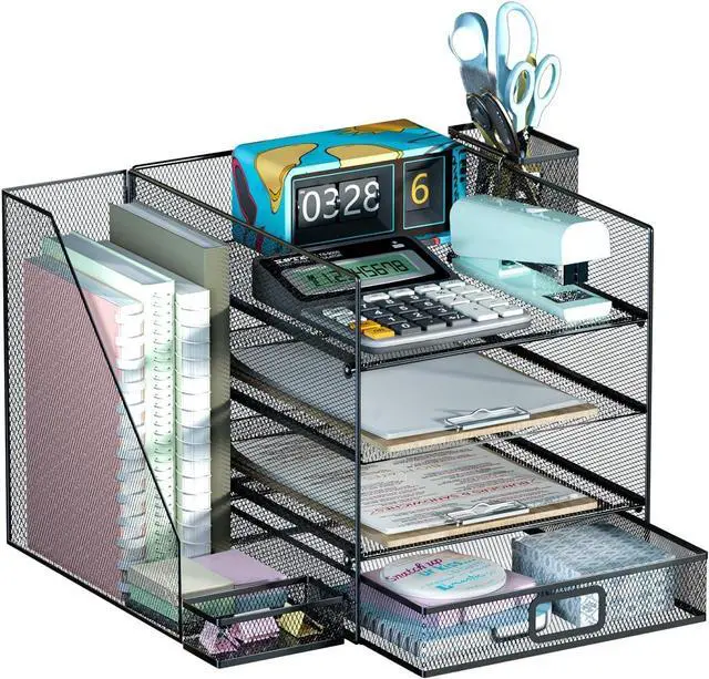 Main image of 4-Tier Office Supplies Desk Organizers and Accessories with Sliding Drawers & Pen Holder, Desk File Organizer and Storage for Office, School, Home, Black