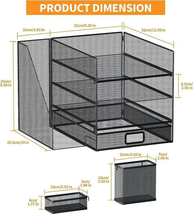Alt view image 2 of 7 - 4-Tier Office Supplies Desk Organizers and Accessories with Sliding Drawers & Pen Holder, Desk File Organizer and Storage for Office, School, Home, Black