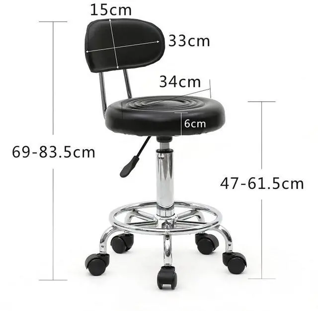 Alt view image 2 of 7 - PVC Faux Leather Rolling Swivel Salon Stool Chair with Back Support Adjustable Hydraulic Seat Height 23 in Diameter 13 Inch for Office Massage Facial Spa Medical Drafting Tattoo Beauty Barber