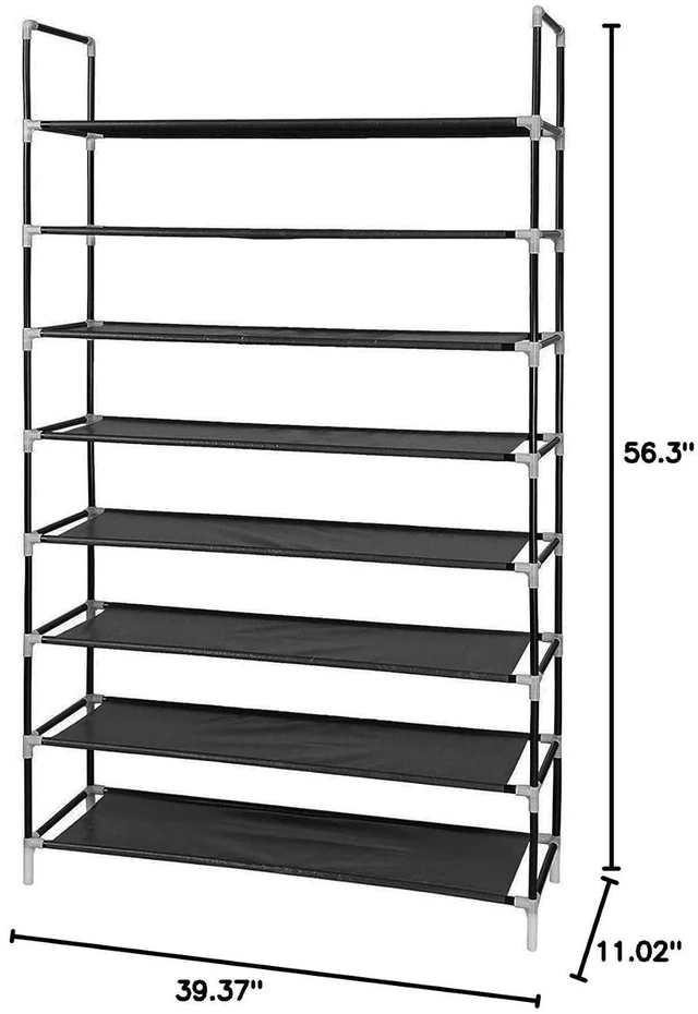 Alt view image 2 of 5 - Shoe Rack 8 Tiers Tall Shoe Rack for Entryway 24 32 Pairs Shoe & Boots Organizer Storage Shelf Durable Black Metal Stackable Shoe Cabinet (39.37" x 11.02" x 56.3")