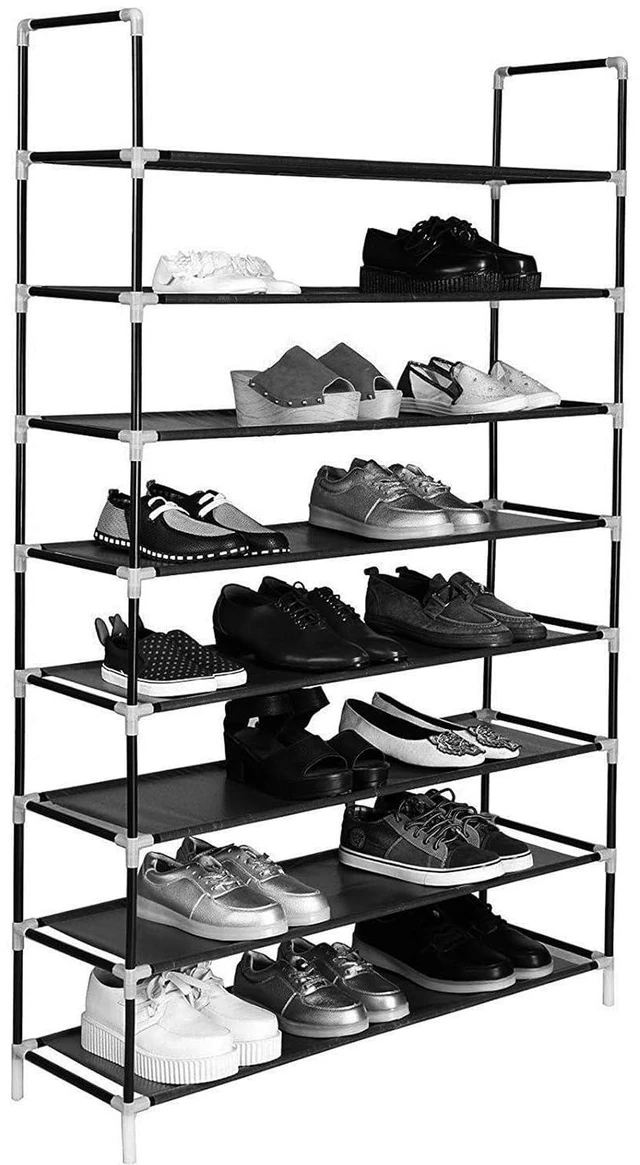 Alt view image 4 of 5 - Shoe Rack 8 Tiers Tall Shoe Rack for Entryway 24 32 Pairs Shoe & Boots Organizer Storage Shelf Durable Black Metal Stackable Shoe Cabinet (39.37" x 11.02" x 56.3")