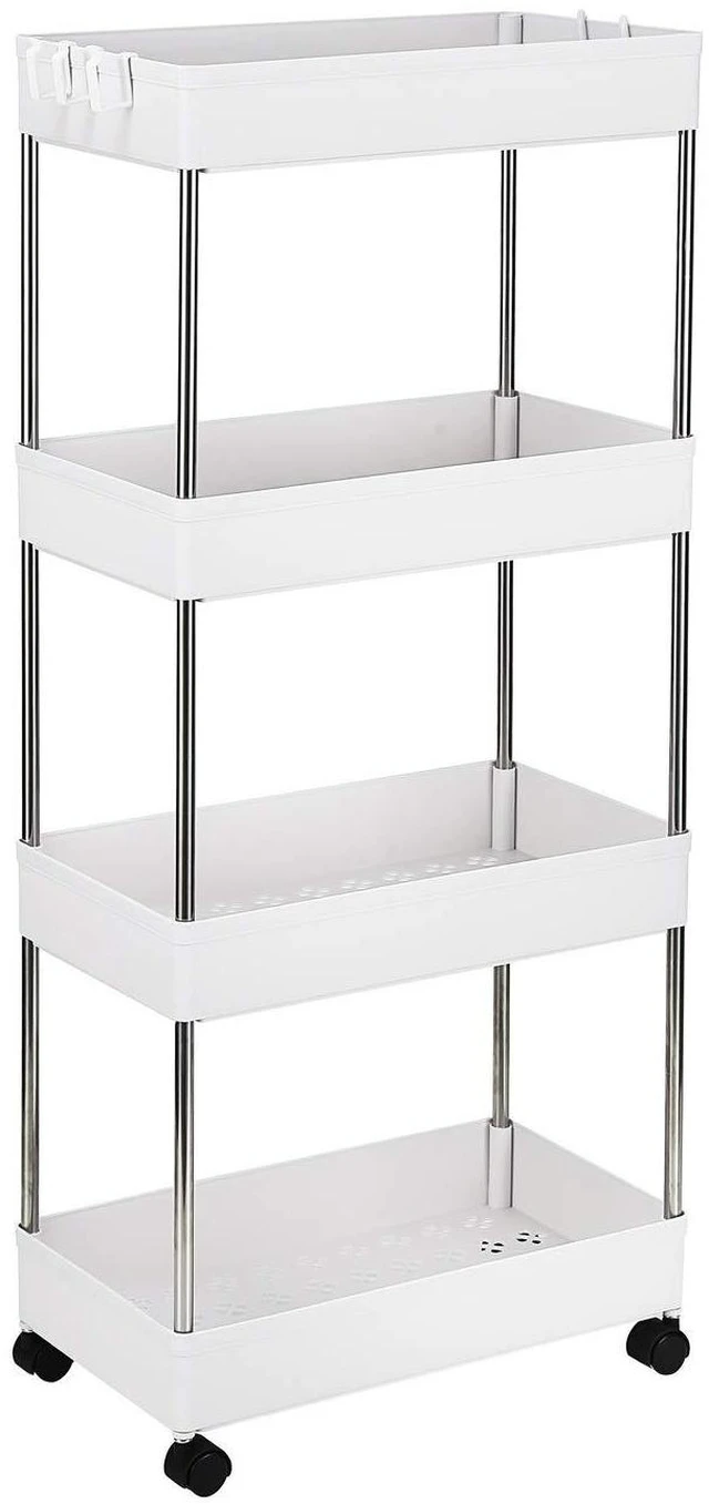 Alt view image 3 of 6 - Slim Rolling Storage Cart, Laundry Room Organization, 4 Tier Mobile Shelving Unit Bathroom Organizer Utility Cart for Kitchen, Narrow Places(White)