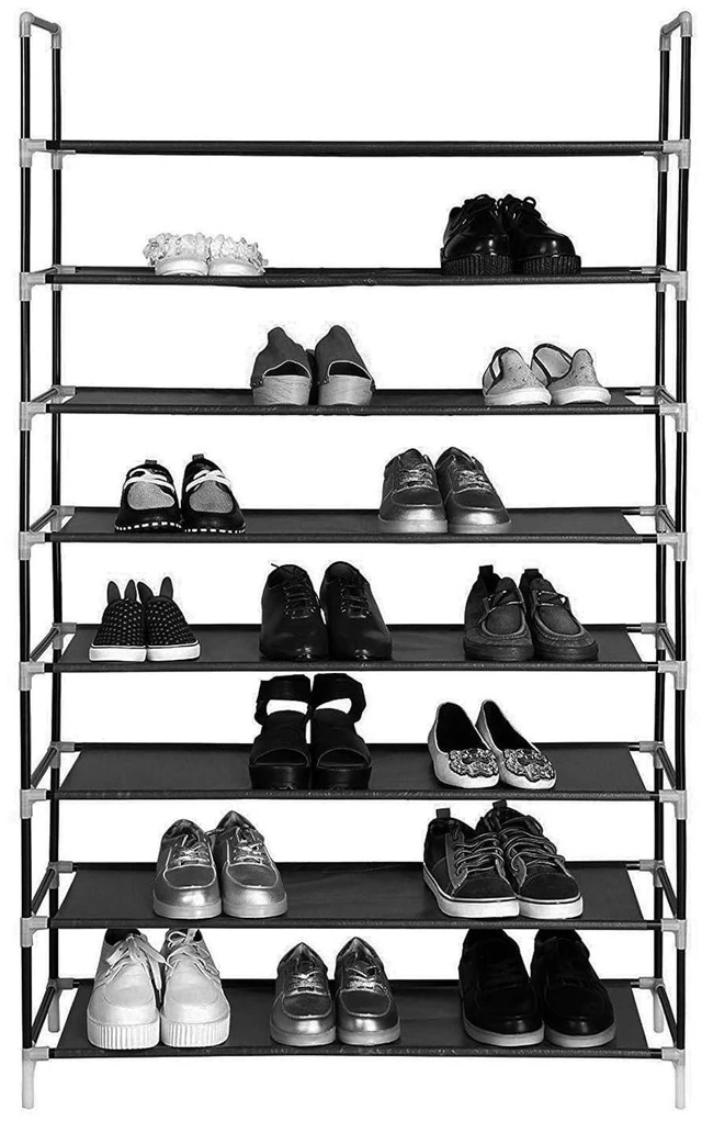 Alt view image 5 of 5 - Shoe Rack 8 Tiers Tall Shoe Rack for Entryway 24 32 Pairs Shoe & Boots Organizer Storage Shelf Durable Black Metal Stackable Shoe Cabinet (39.37" x 11.02" x 56.3")