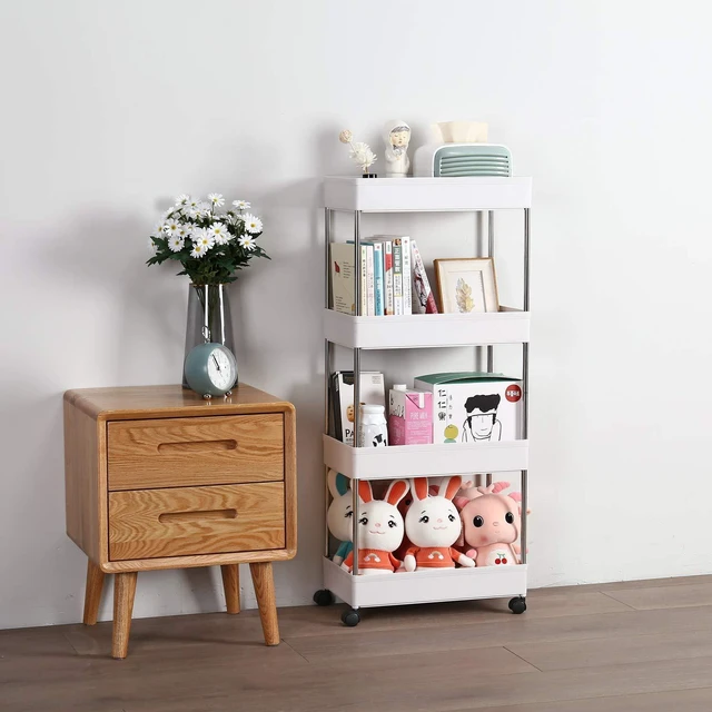 Alt view image 5 of 6 - Slim Rolling Storage Cart, Laundry Room Organization, 4 Tier Mobile Shelving Unit Bathroom Organizer Utility Cart for Kitchen, Narrow Places(White)