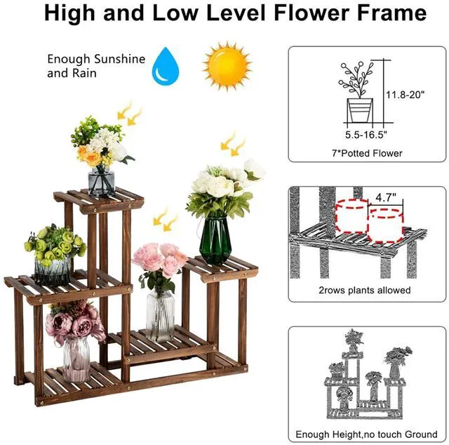 Alt view image 5 of 7 - Plant Stand Indoor Plant Stands Wood Outdoor Tiered Plant Shelf for Multiple Plants 4 Tiers 7 Potted Ladder Plant Holder Table Plant Pot Stand Boho Deco for Window Balcony Living Room Gardening Gifts