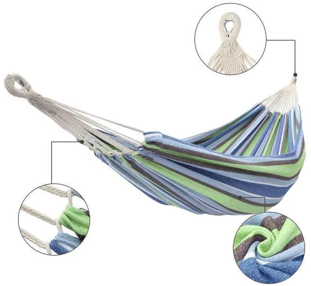 Alt view image 3 of 7 - Garden Cotton Hammock Comfortable Fabric Hammock with Tree Straps for Hanging Durable Hammock Up to 330lbs Portable Hammock with Travel Bag, Perfect for Camping Outdoor/Indoor Patio Backyard