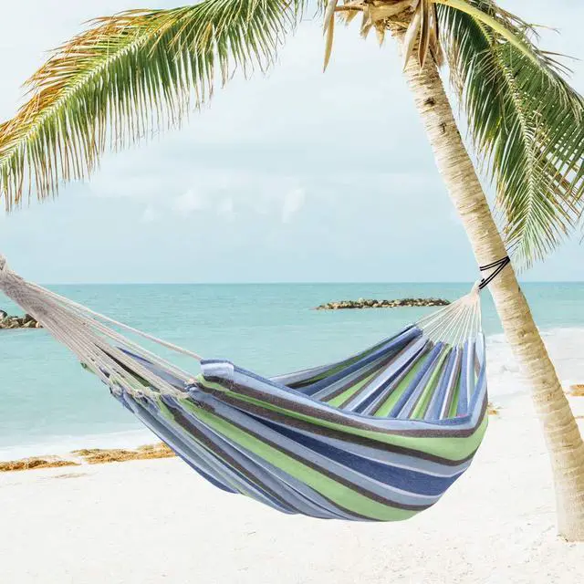 Alt view image 7 of 7 - Garden Cotton Hammock Comfortable Fabric Hammock with Tree Straps for Hanging Durable Hammock Up to 330lbs Portable Hammock with Travel Bag, Perfect for Camping Outdoor/Indoor Patio Backyard