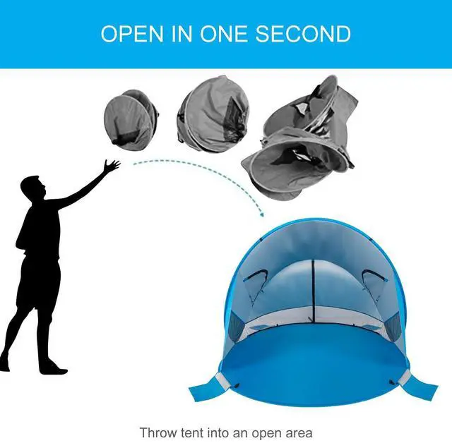 Alt view image 4 of 7 - 4 Person Sun Shelter for Beach, Light Weight Boat Shape Beach Awning Blue White (87 x 62.9 x 46.4) (L x W x H)
