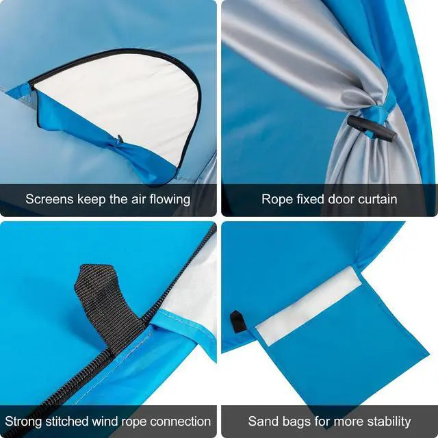 Alt view image 5 of 7 - 4 Person Sun Shelter for Beach, Light Weight Boat Shape Beach Awning Blue White (87 x 62.9 x 46.4) (L x W x H)