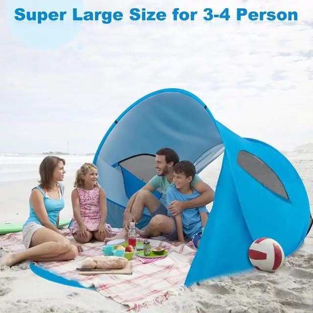 Alt view image 7 of 7 - 4 Person Sun Shelter for Beach, Light Weight Boat Shape Beach Awning Blue White (87 x 62.9 x 46.4) (L x W x H)