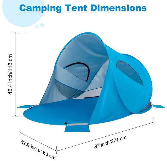 Alt view image 2 of 7 - 4 Person Sun Shelter for Beach, Light Weight Boat Shape Beach Awning Blue White (87 x 62.9 x 46.4) (L x W x H)