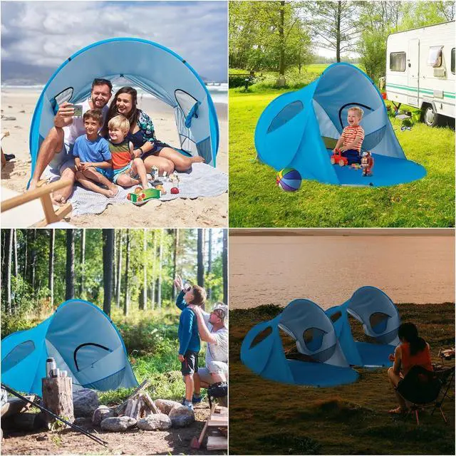 Alt view image 6 of 7 - 4 Person Sun Shelter for Beach, Light Weight Boat Shape Beach Awning Blue White (87 x 62.9 x 46.4) (L x W x H)