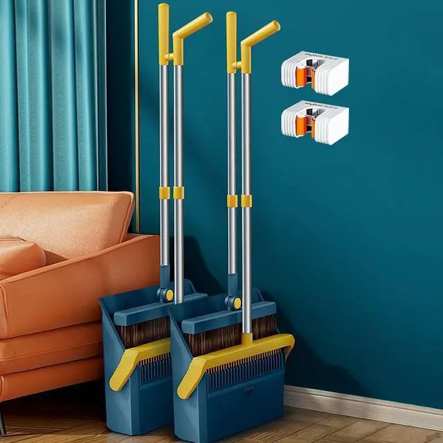 Alt view image 6 of 7 - Broom and Dustpan Set with 49" Long Handle for Home Kitchen Room Office Lobby Floor Use Upright Stand Up Stand Up Broom and Dustpan Combo