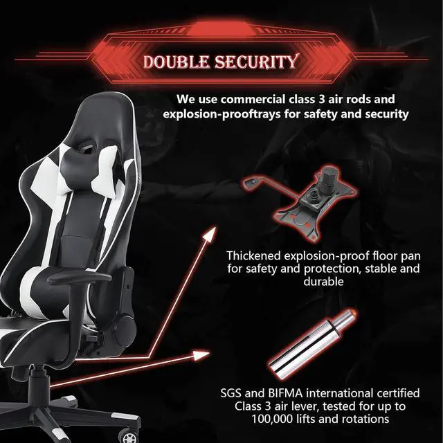 Alt view image 5 of 7 - Gaming Chair, Ergonomic Computer Chair with Lumbar Support, Height Adjustable Game Chair with 360°-Swivel Seat and Headrest and for Office or Gaming (White)