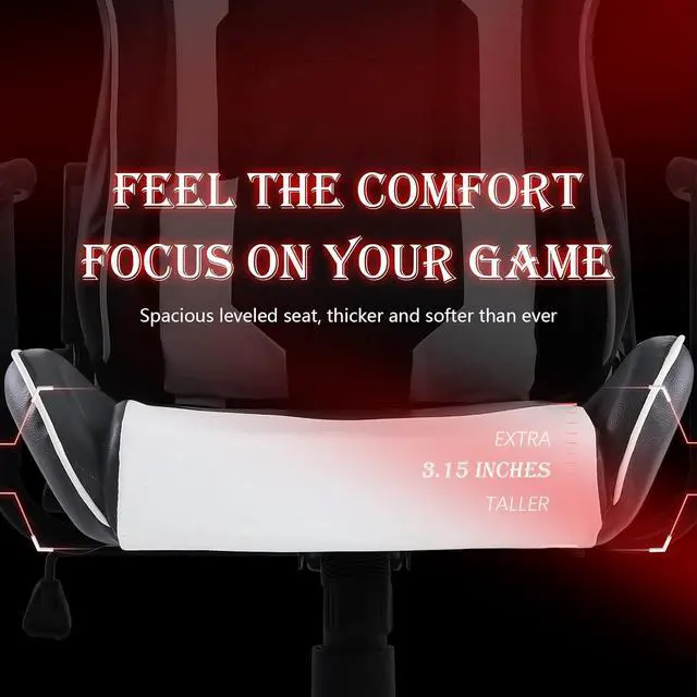 Alt view image 6 of 7 - Gaming Chair, Ergonomic Computer Chair with Lumbar Support, Height Adjustable Game Chair with 360°-Swivel Seat and Headrest and for Office or Gaming (White)