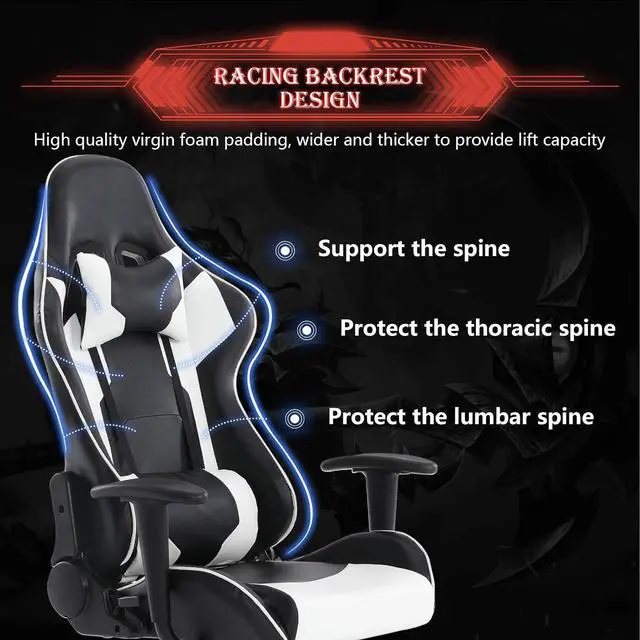 Alt view image 7 of 7 - Gaming Chair, Ergonomic Computer Chair with Lumbar Support, Height Adjustable Game Chair with 360°-Swivel Seat and Headrest and for Office or Gaming (White)