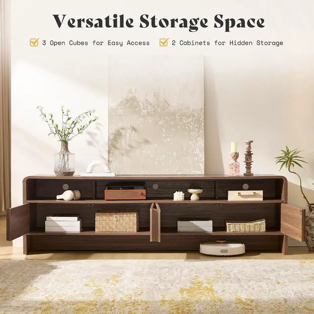 Alt view image 2 of 7 - 70" Fluted Wood TV Stand for TVs up to 80", Media Console Entertainment Center with Storage Cabinets for Living Room, Brown
