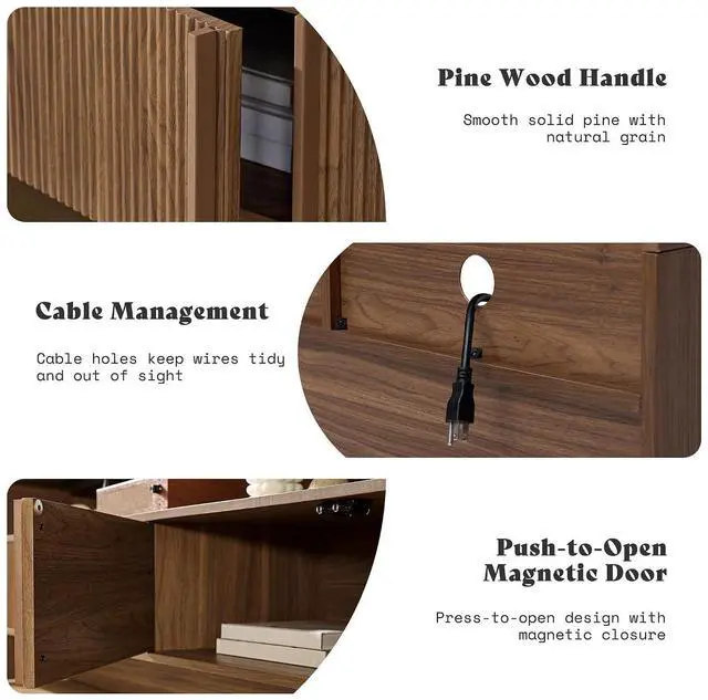 Alt view image 5 of 7 - 70" Fluted Wood TV Stand for TVs up to 80", Media Console Entertainment Center with Storage Cabinets for Living Room, Brown