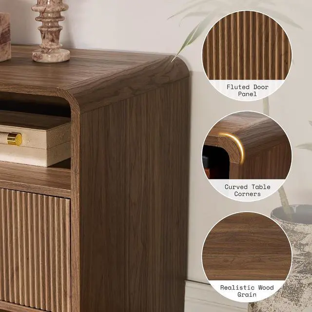 Alt view image 7 of 7 - 70" Fluted Wood TV Stand for TVs up to 80", Media Console Entertainment Center with Storage Cabinets for Living Room, Brown