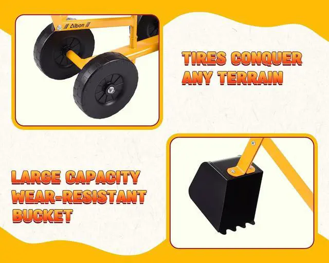 Alt view image 5 of 7 - Ride On Sand Digger Excavator Toys Working Crane with 8 inches Wheels and 360° Rotation Seat (Yellow)