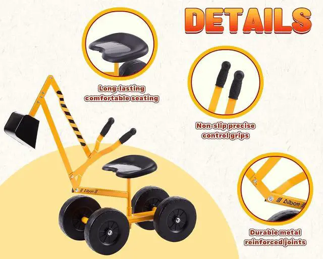 Alt view image 6 of 7 - Ride On Sand Digger Excavator Toys Working Crane with 8 inches Wheels and 360° Rotation Seat (Yellow)