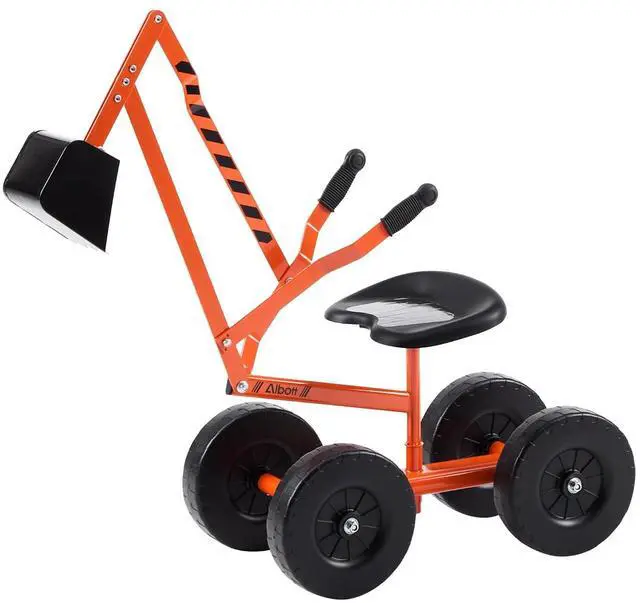 Main image of Ride On Sand Digger Excavator Toys Working Crane with 8 inches Wheels and 360° Rotation Seat (Orange)