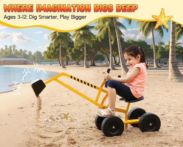 Alt view image 7 of 7 - Ride On Sand Digger Excavator Toys Working Crane with 8 inches Wheels and 360° Rotation Seat (Yellow)