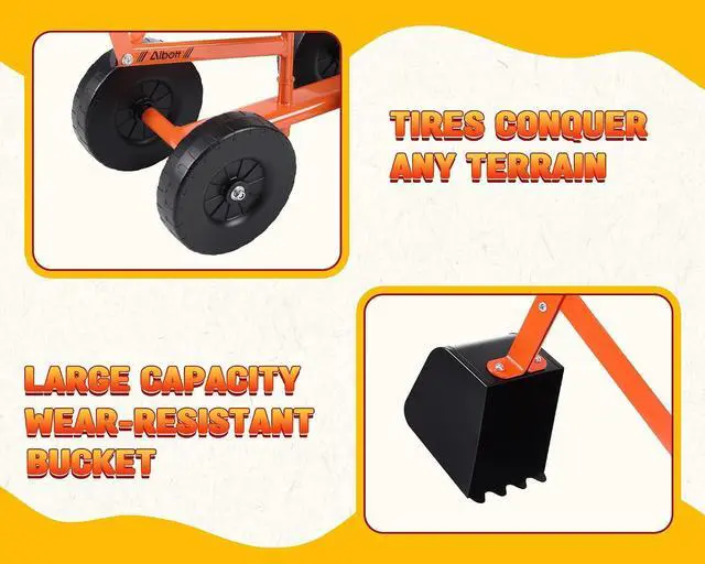 Alt view image 5 of 7 - Ride On Sand Digger Excavator Toys Working Crane with 8 inches Wheels and 360° Rotation Seat (Orange)