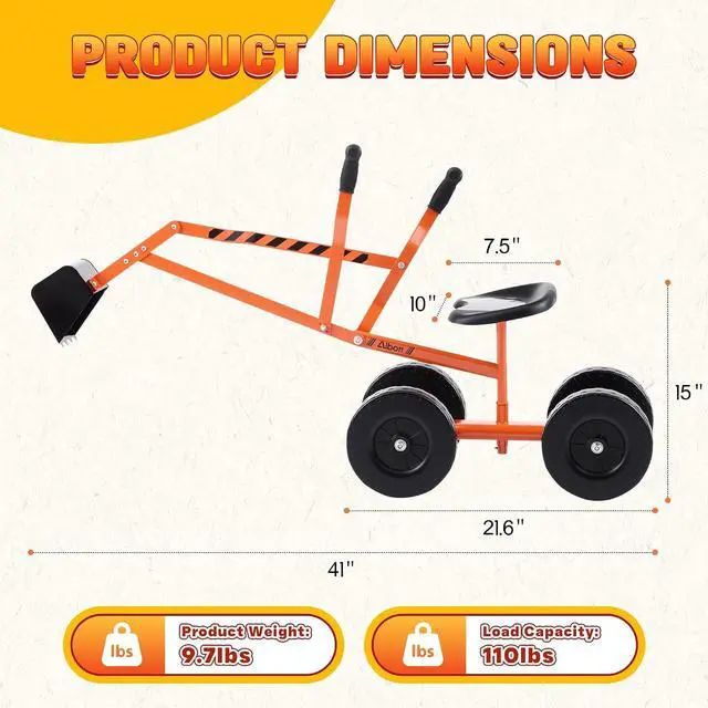Alt view image 3 of 7 - Ride On Sand Digger Excavator Toys Working Crane with 8 inches Wheels and 360° Rotation Seat (Orange)
