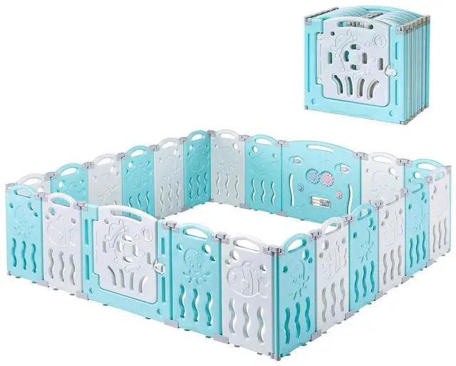 Main image of 22 Panels Kids Safety Play Center Yard Baby Playpen Kids Activity Centre Indoor or Outdoor, Portable Play Yard with Gate for Babies, Infant, Toddlers Blue (20 Panels+1 Gate+ 1 Game Board)