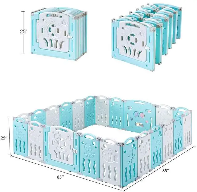 Alt view image 6 of 7 - 22 Panels Kids Safety Play Center Yard Baby Playpen Kids Activity Centre Indoor or Outdoor, Portable Play Yard with Gate for Babies, Infant, Toddlers Blue (20 Panels+1 Gate+ 1 Game Board)
