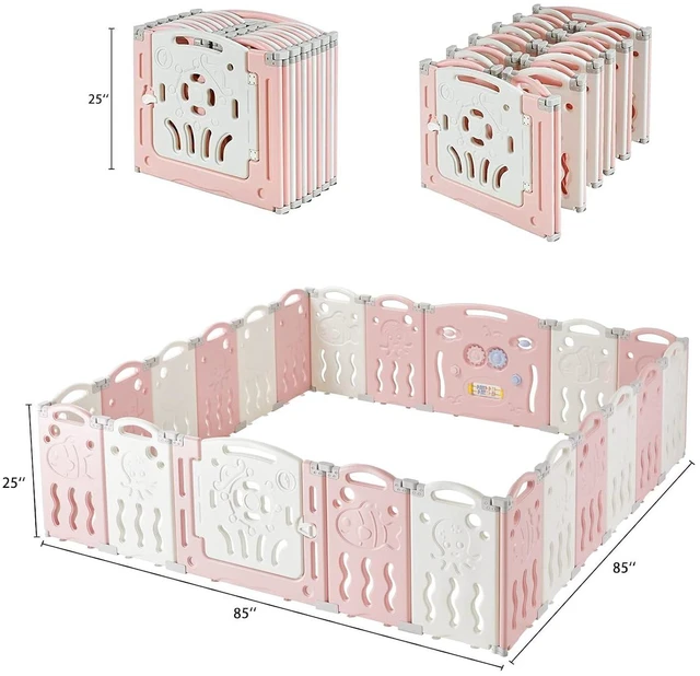 Alt view image 2 of 7 - Baby Playpen, Upgraded 22 Panels Foldable Baby Fence with Game Panel and Safety Gate, Adjustable Shape, Portable Play Yards for Children Toddlers Indoors or Outdoors (Pink+White, 22 Panel)